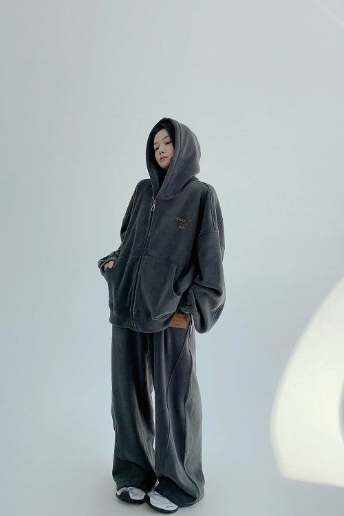 Fleece Zip-Up Hoodie / Fleece Wide Pants