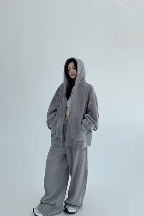 Fleece Zip-Up Hoodie / Fleece Wide Pants