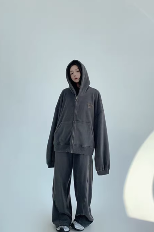 Fleece Zip-Up Hoodie / Fleece Wide Pants