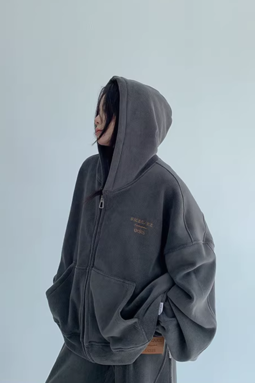 Fleece Zip-Up Hoodie / Fleece Wide Pants