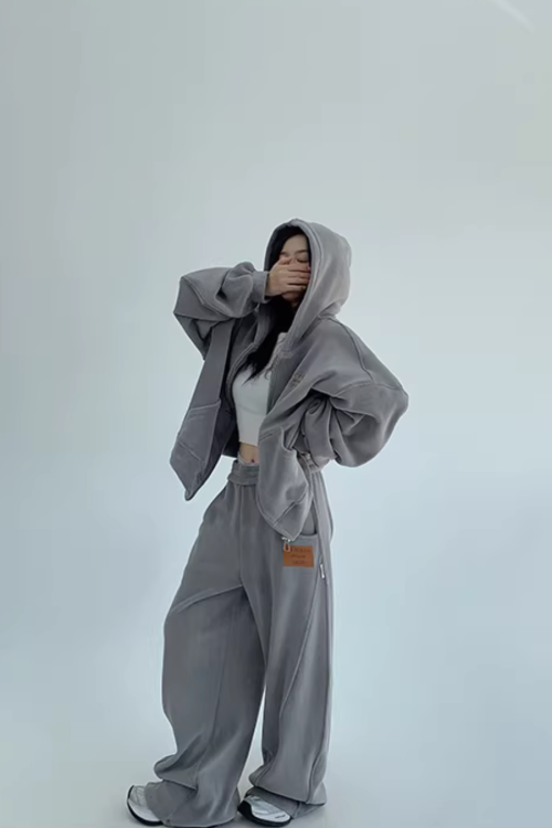 Fleece Zip-Up Hoodie / Fleece Wide Pants