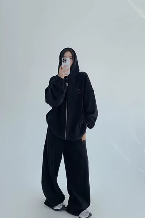 Fleece Zip-Up Hoodie / Fleece Wide Pants