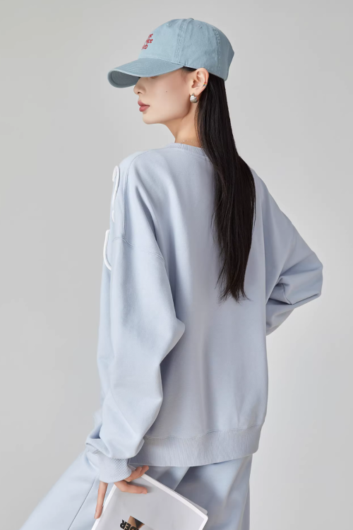 Floral Decorative Crewneck Pullover Top / Wide-Leg Pants