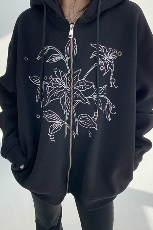 Floral Embroidery Hood Jacket