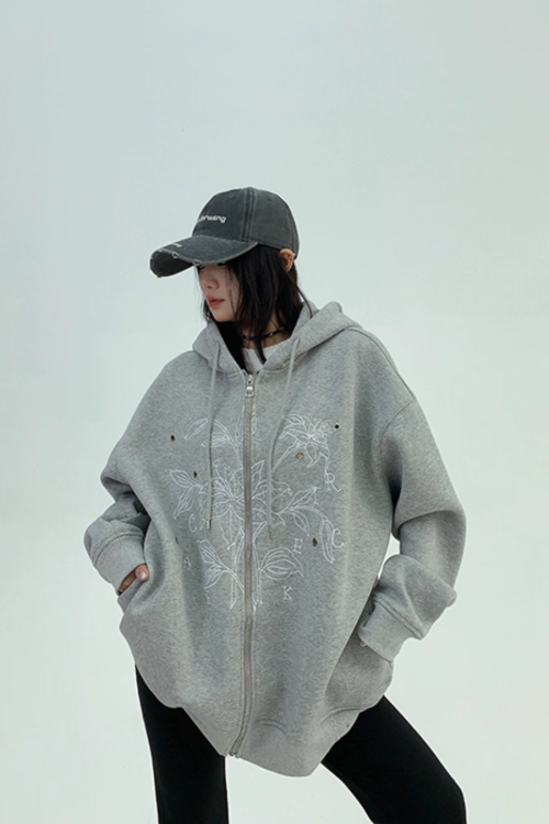 Floral Embroidery Hood Jacket
