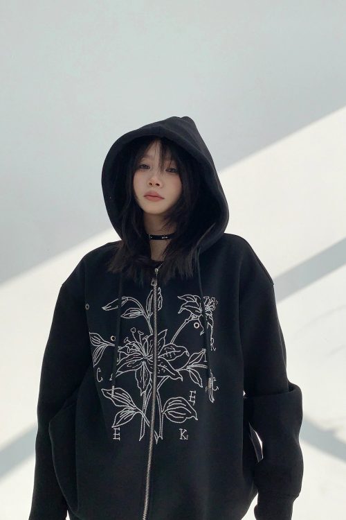 Floral Embroidery Hood Jacket
