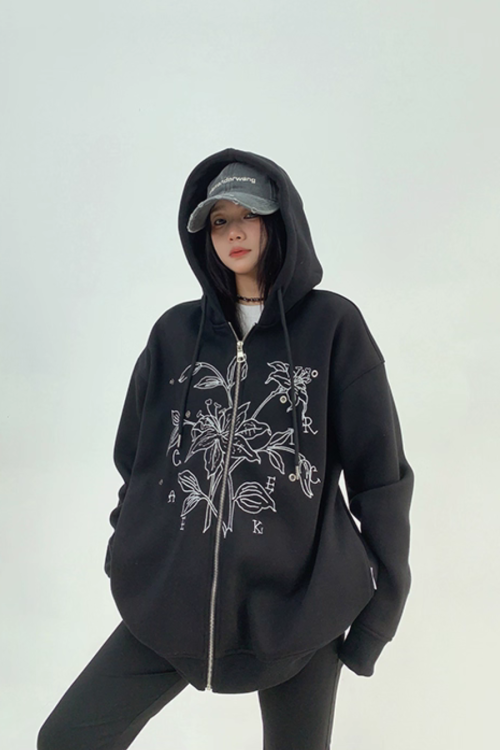 Floral Embroidery Hood Jacket