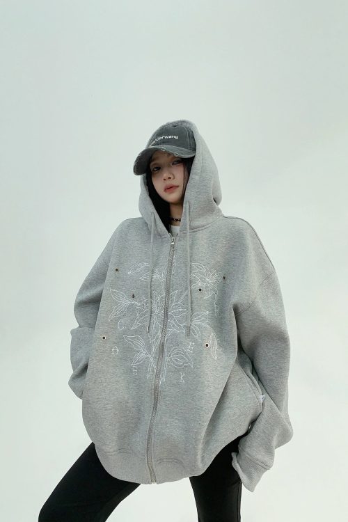 Floral Embroidery Hood Jacket