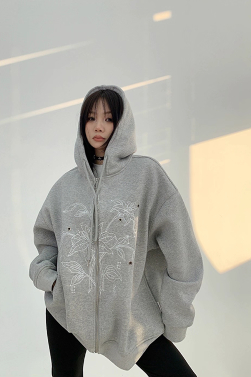 Floral Embroidery Hood Jacket