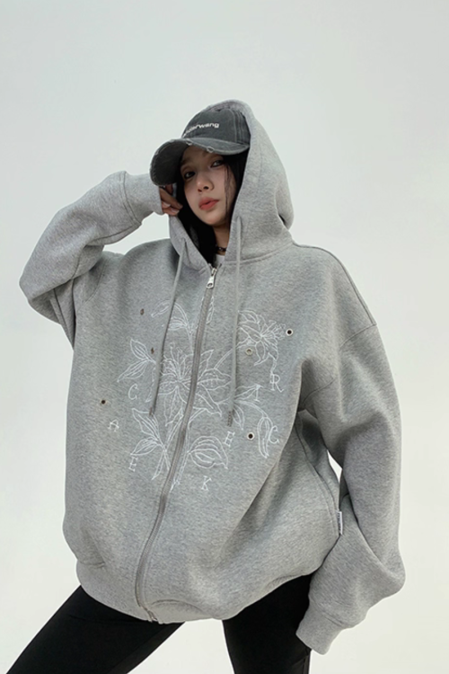 Floral Embroidery Hood Jacket