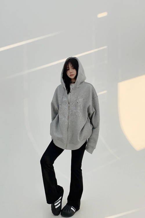 Floral Embroidery Hood Jacket