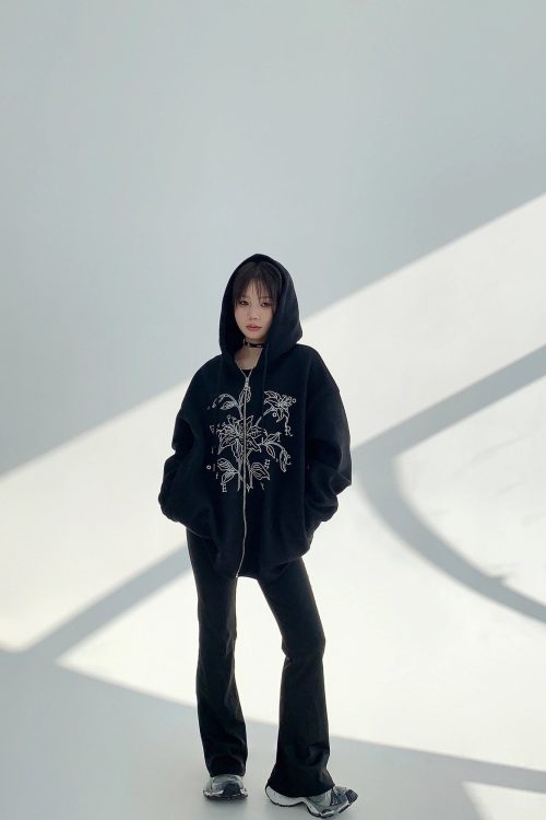 Floral Embroidery Hood Jacket