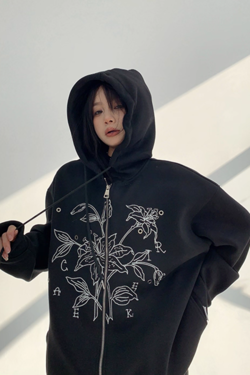 Floral Embroidery Hood Jacket