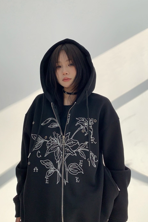 Floral Embroidery Hood Jacket