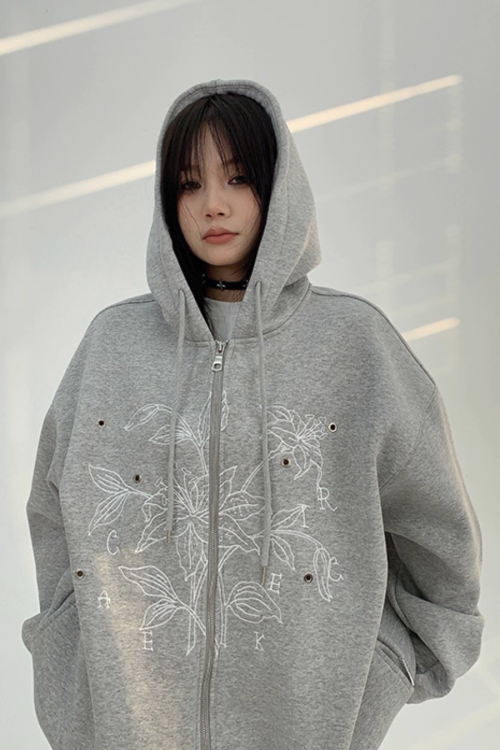 Floral Embroidery Hood Jacket