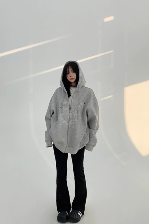 Floral Embroidery Hood Jacket