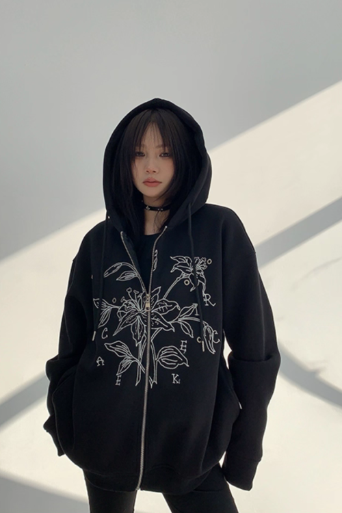Floral Embroidery Hood Jacket