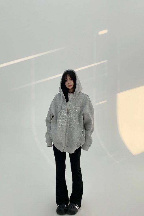 Floral Embroidery Hood Jacket