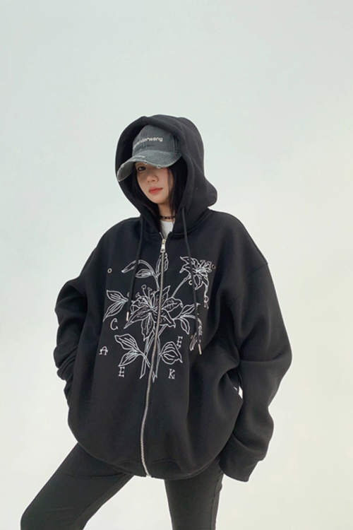 Floral Embroidery Hood Jacket