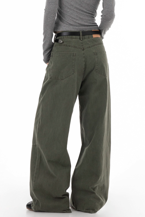 Floral Embroidery Wide Denim Pants