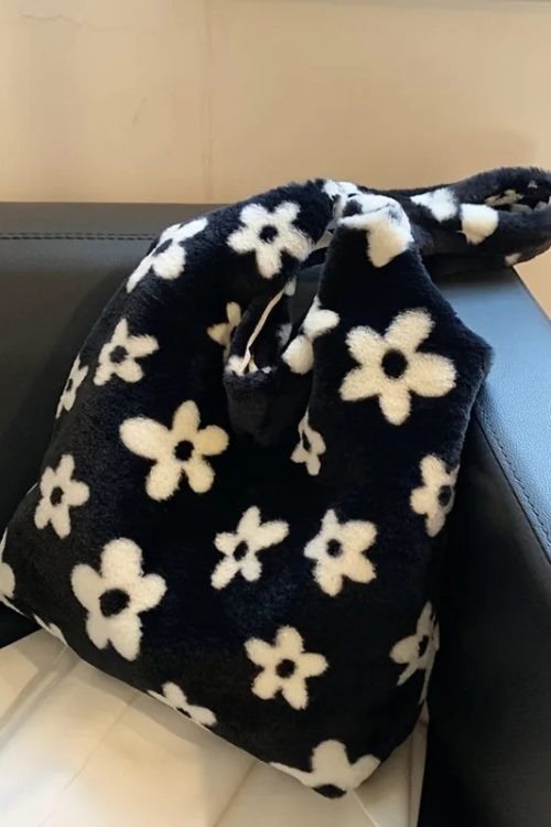 Floral Faux Fur Hobo Bag