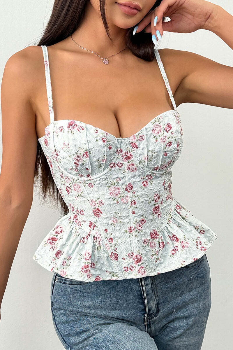 Floral Irregular Ruffle Tie Cami Top