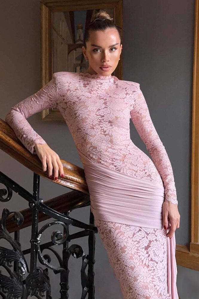 Floral Lace Cutout Sash Elegant Maxi Dress