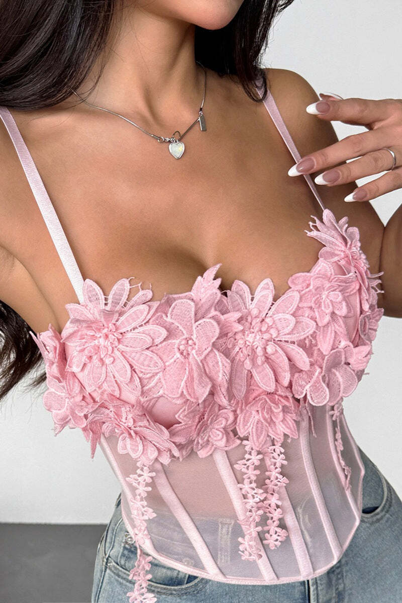 Floral Mesh Sexy Bustier Cami Top
