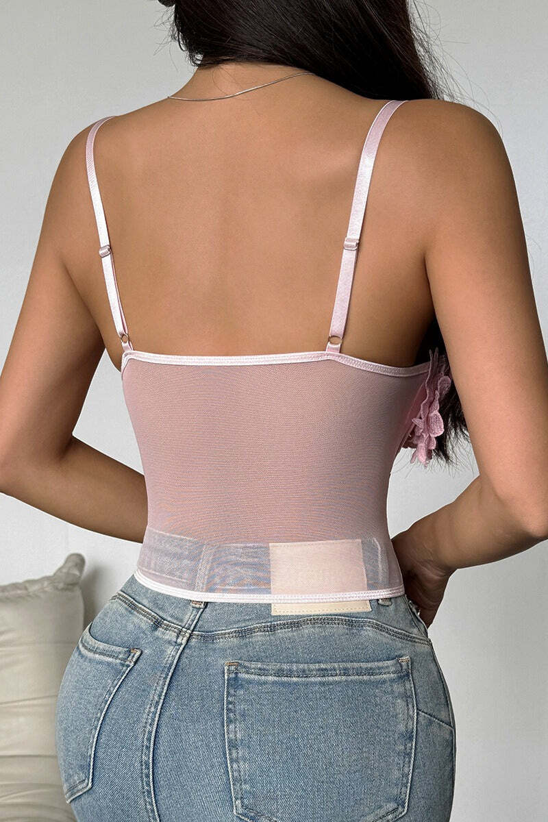 Floral Mesh Sexy Bustier Cami Top Floral Mesh Sexy Bustier Cami Top