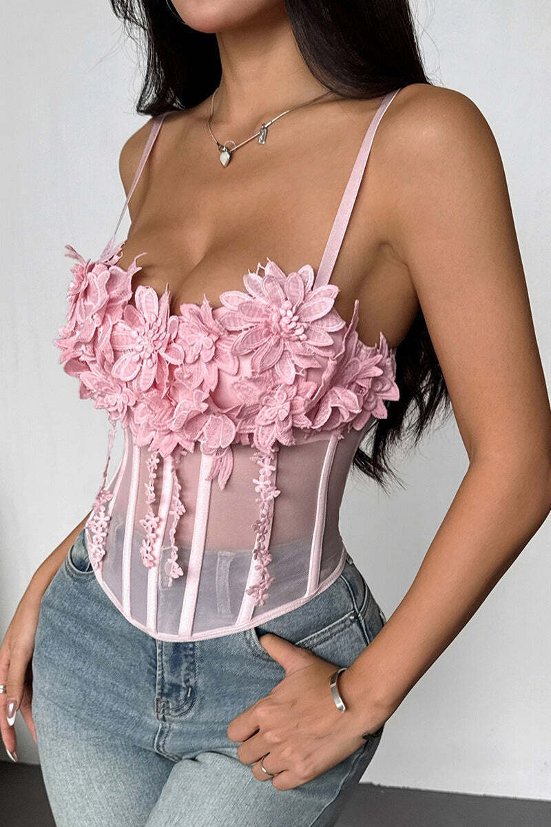Floral Mesh Sexy Bustier Cami Top Floral Mesh Sexy Bustier Cami Top