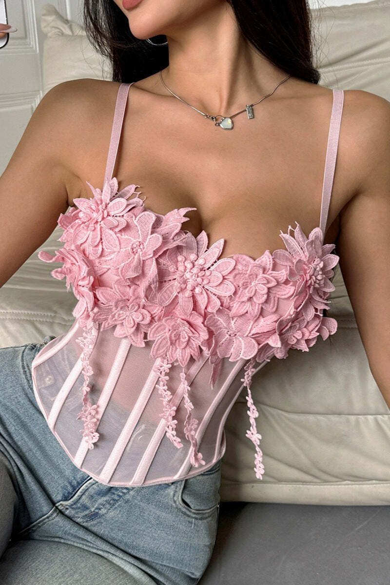 Floral Mesh Sexy Bustier Cami Top Floral Mesh Sexy Bustier Cami Top