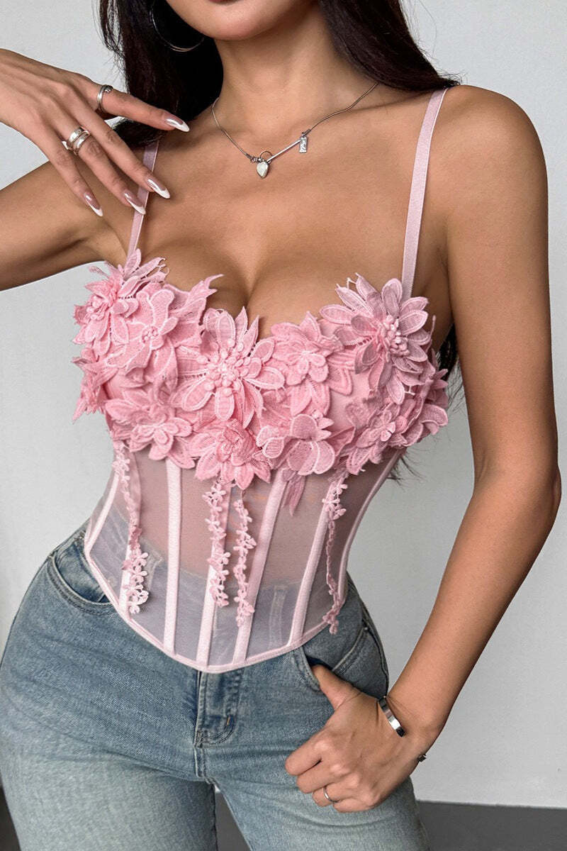 Floral Mesh Sexy Bustier Cami Top Floral Mesh Sexy Bustier Cami Top