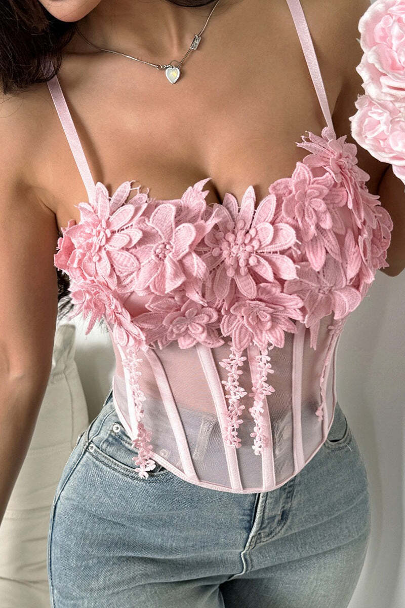 Floral Mesh Sexy Bustier Cami Top Floral Mesh Sexy Bustier Cami Top