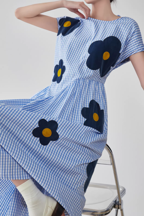 Floral Plaid Short-Sleeve Shirt Dress