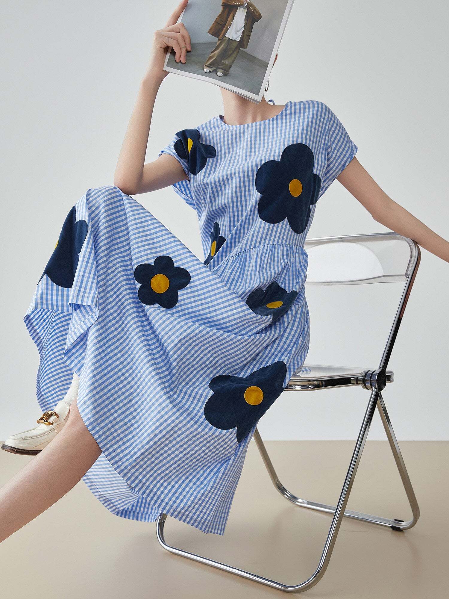 Floral Plaid Short-Sleeve Shirt Dress Floral Plaid Short-Sleeve Shirt Dress