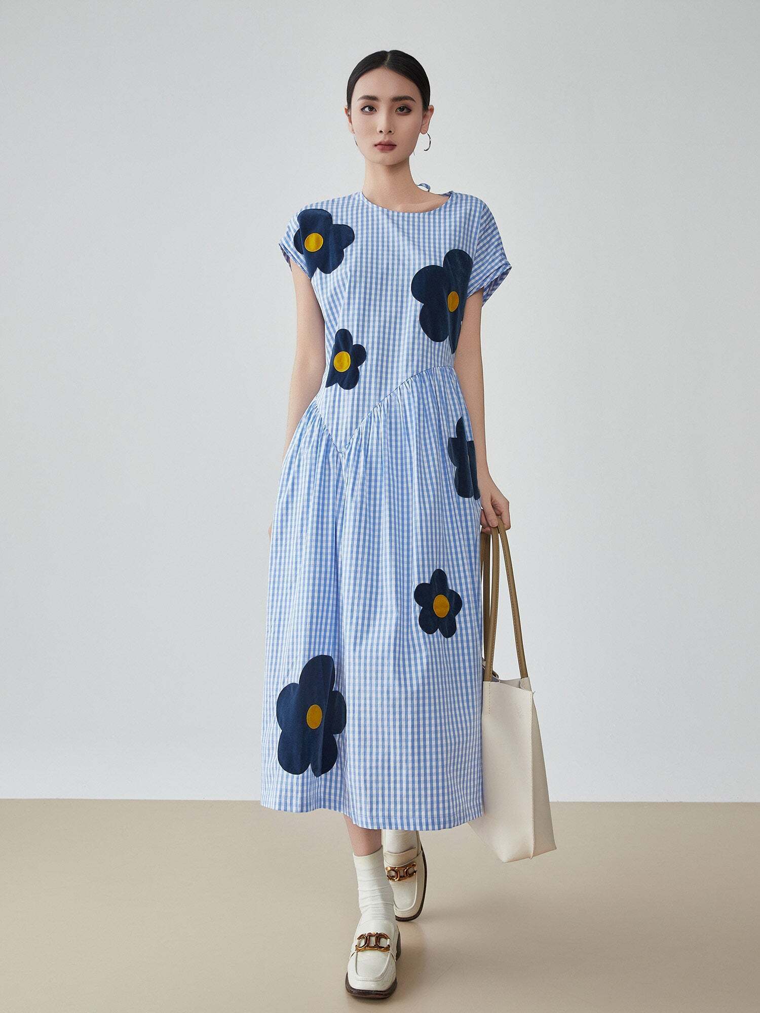 Floral Plaid Short-Sleeve Shirt Dress