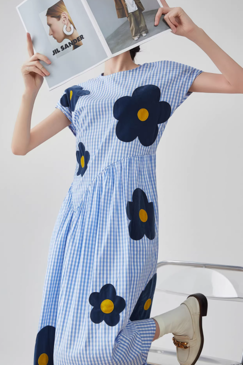 Floral Plaid Short-Sleeve Shirt Dress