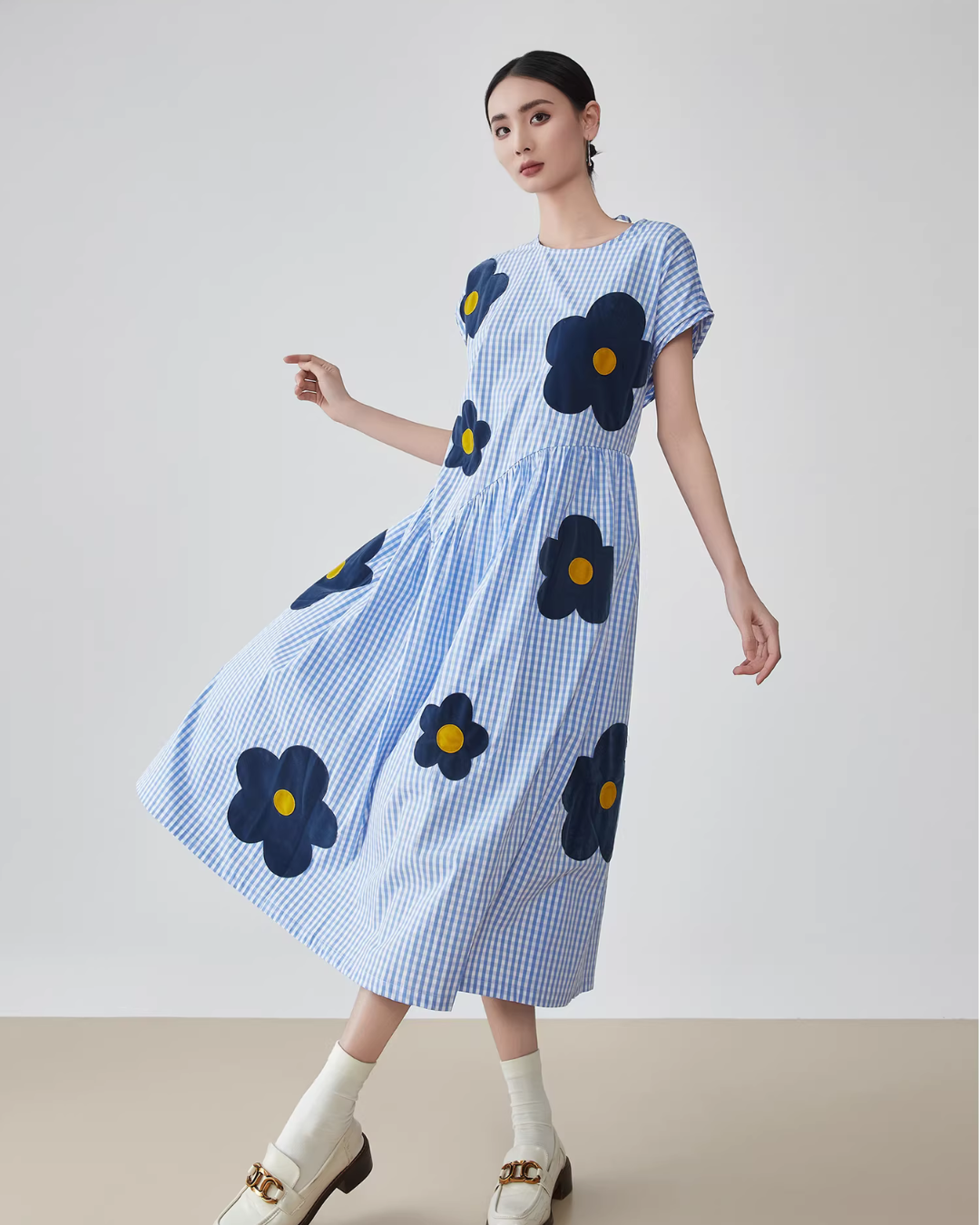 Floral Plaid Short-Sleeve Shirt Dress Floral Plaid Short-Sleeve Shirt Dress