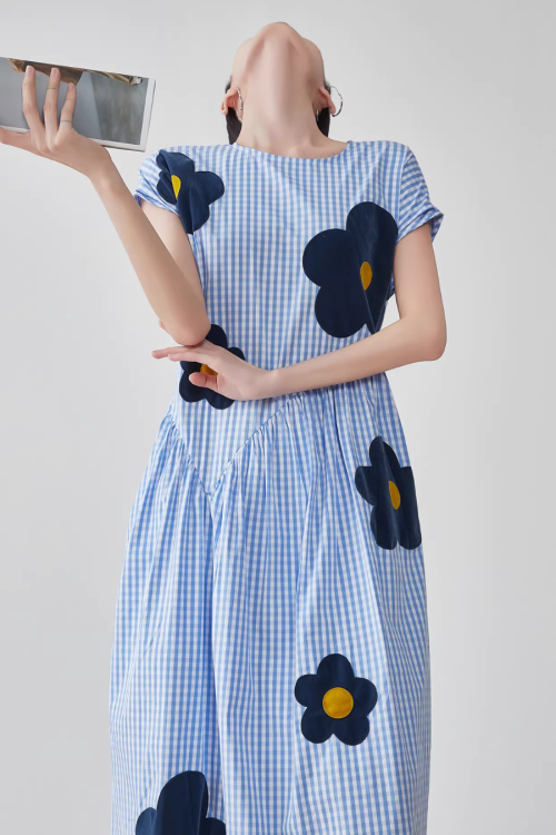 Floral Plaid Short-Sleeve Shirt Dress