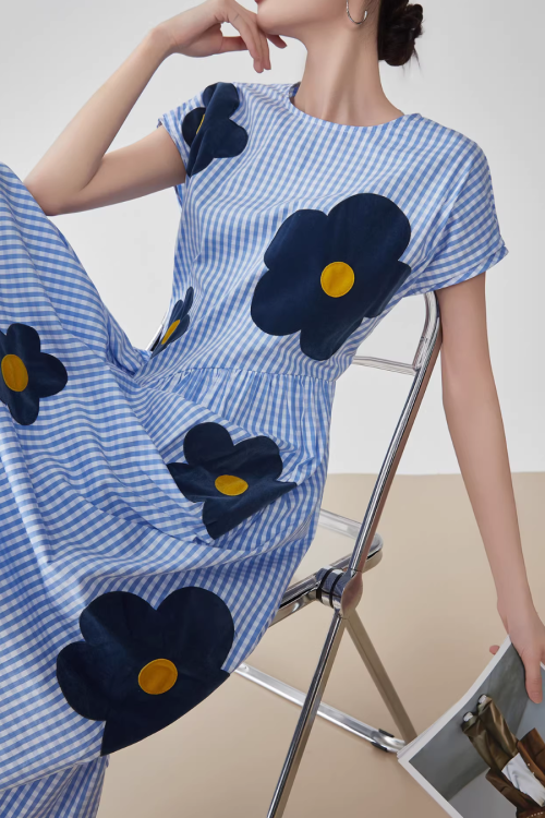 Floral Plaid Short-Sleeve Shirt Dress