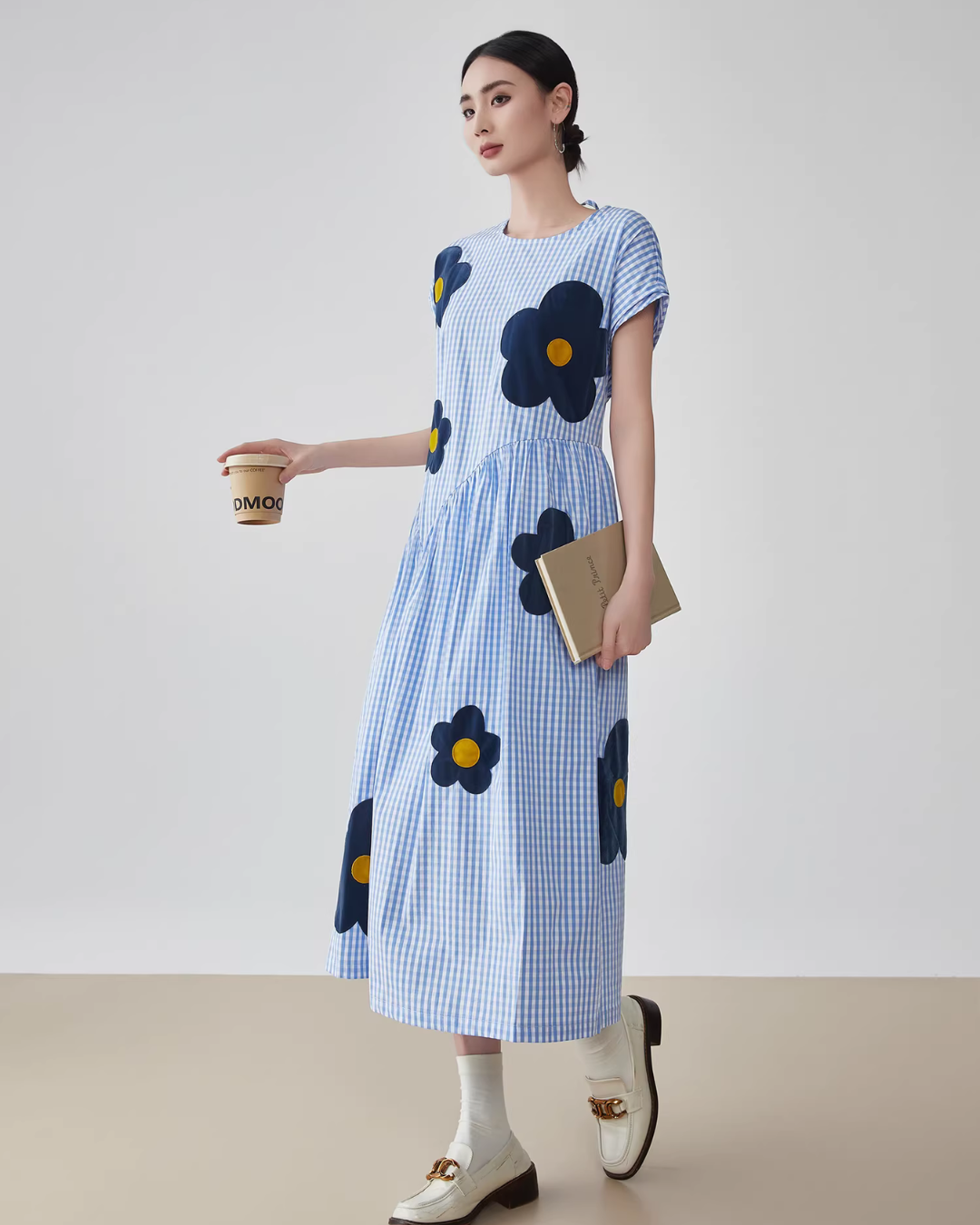 Floral Plaid Short-Sleeve Shirt Dress Floral Plaid Short-Sleeve Shirt Dress