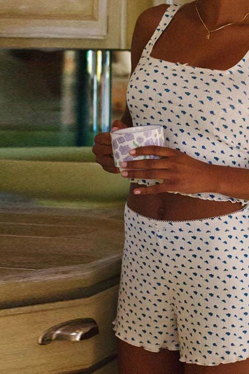 Floral Print Bow Trim Sleeveless Crop Tops Shorts Two Pieces Set