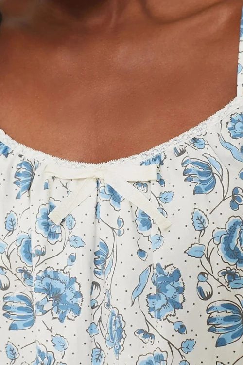 Floral Print Camisole Pajama Set Bow Trim Sleeveless Crop Shorts Two Pieces Set