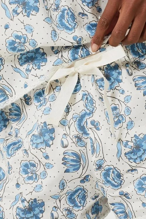 Floral Print Camisole Pajama Set Bow Trim Sleeveless Crop Shorts Two Pieces Set