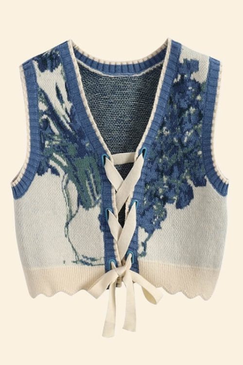 Floral Tie Front Knit Vest