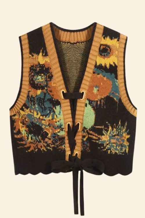 Floral Tie Front Knit Vest