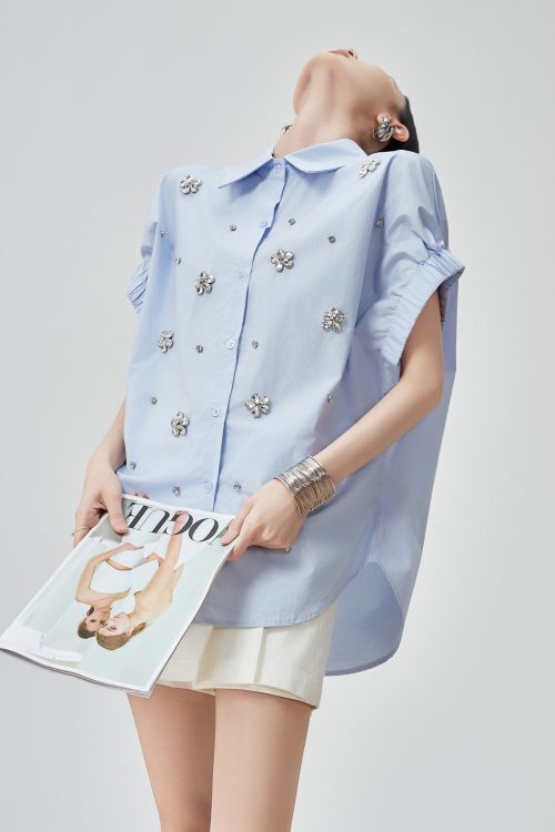 Flower Bijou Puff Sleeve Shirt