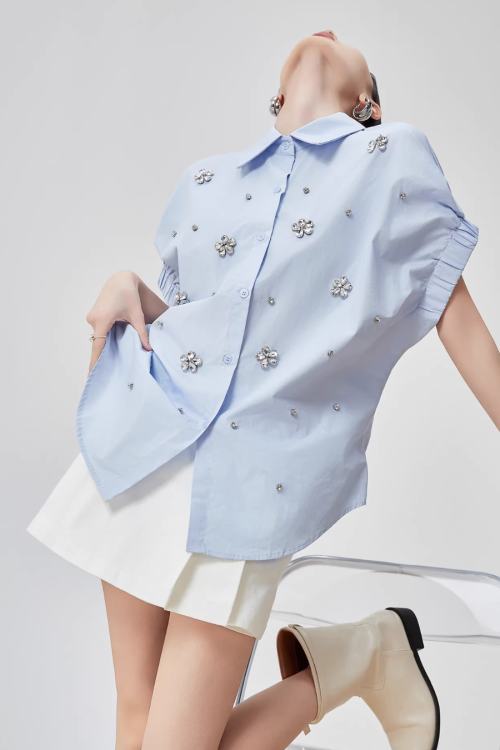 Flower Bijou Puff Sleeve Shirt