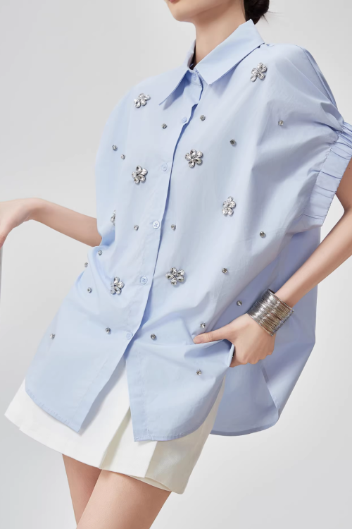 Flower Bijou Puff Sleeve Shirt