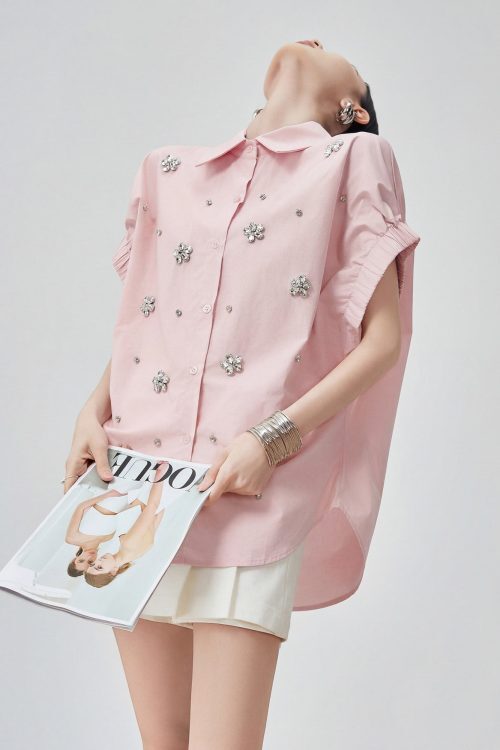 Flower Bijou Puff Sleeve Shirt